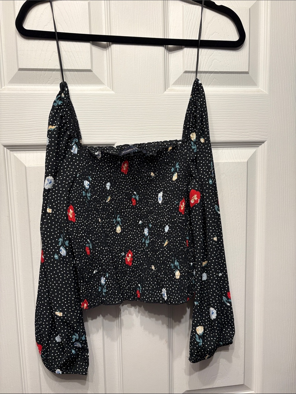 Abercrombie & Fitch Black Floral Smocked Off-Shoulder Top
